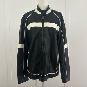 INC International Concepts womens black white vegan leather jacket size L